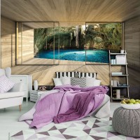 Флізелінові 3д фотошпалери фото 312x219 см Вид з вікна тераси на печеру (3291VEXXL)+клей