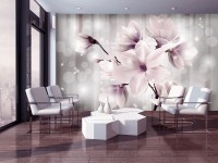Фотообои флизелиновые 3D цветы 368х254 см Большие магнолии на светло-сером фоне (3479V8)+клей