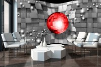 Готовые флизелиновые фотообои 3д квадраты 254x184 см Красный шар и серые кубики (3702V4)+клей