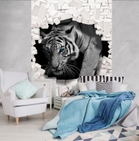 Флізелінові 3 д фотошпалери 206x275 см Тигр виходить із цегляної стіни (10400VEA)+клей - вид 8 мініатюра