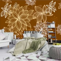 Фото шпалери в спальню 368х254 см Квіти на коричневому тлі (8-015P8)+клей