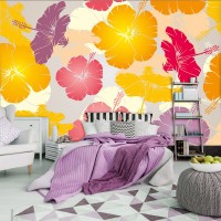 Флизелиновые фотообои в зал Цветы 368x254 см Яркая китайская роза (8-013V8)+клей