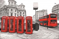Фотообои флизелиновые 3D город Лондон 375х250 см Телефонные будки и автобус (MS-5-0020)+клей