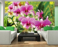 Фотообои флизелиновые 3D цветы 312х219 см Розовые орхидеи на зеленом фоне (3402VEXXL)+клей
