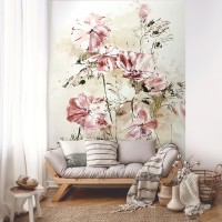 Флизелиновые фото обои цветы 206x275 см Космеи пастельных тонов (13023VEA)+клей