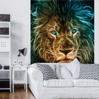 Фотообои флизелиновые 3д животные дикие кошки 206x275 см Лев на черном фоне (3631VEA)+клей - вид 5 миниатюра