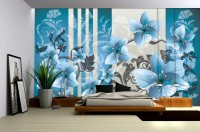 Природа флизелиновые фотообои 368x254 см Синие цветы на вензелях (1205V8)+клей