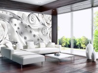 Флизелиновые фотообои в цветок 3D 416x290 см Белые бутоны роз и бриллианты (2613VEXXXXL)+клей - вид 7 миниатюра