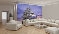 Необычные флизелиновые фотообои 3д для зала Корабль Море 416x254 см Белый парусник на синем фоне (892VEXXXL)+клей - вид 1 миниатюра