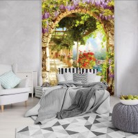 Флизелиновые фотообои 3Д в спальню природа 184x254 см Цветочная терраса с аркой 11424V4A+клей