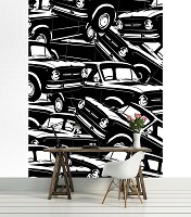 Флизелиновые фотообои красивые 184x254 см Черно-белые автомобили (2463V4A)+клей