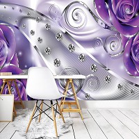 Флизелиновые фото обои цветы 312x219 см 3Д Бутоны фиолетовых роз - бриллианты и вензеля (2497VEXXL)+клей