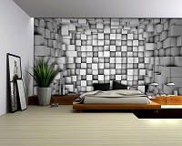 Флизелиновые 3д фото обои геометрический узор серые кубики 312x219 см Область в квадратах (2505VEXXL)+клей