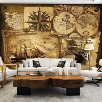 Флизелиновые фотообои 312x219 см Винтажная карта мира и корабли (2531VEXXL)+клей