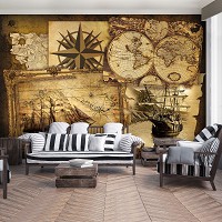 Флизелиновые фотообои для кухни 416x254 см Винтажная карта мира и корабли (2531VEXXXL)+клей