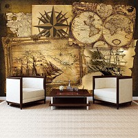 Флізелінові фотошпалери для кухні 416x254 см Старовинні карти світу та кораблі (2531VEXXXL)+клей - вид 9 мініатюра