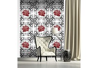 Флизелиновые фотообои в спальню над кроватью 184x254 см Красные розы и черно-белый узор (2552V4A)+клей