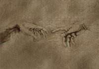 Красивые флизелиновые фотообои на кухню 254x184 см Нарисованные кисти рук на стене (2559V4)+клей