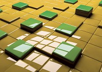 Готовые флизелиновые фотообои квадраты 312x219 см 3D Желтые и зеленые блестящие кубики (2578VEXXL)+клей