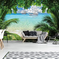 Вид на море флизелиновые 3д фотообои 416x254 см Корабль в бирюзовом океане (2598VEXXXL)+клей