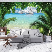 Море пляж флизелиновые 3д фотообои 254x184 см Корабль в бирюзовом океане (2598V4)+клей