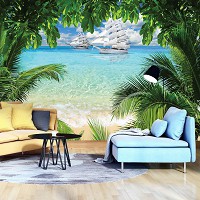 Флизелиновые 3d фото обои Природа Море 368x254 см Корабль в бирюзовом океане (2598V8)+клей