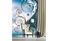 Флизелиновые фотообои в зал 184x254 см Вензеля на голубом фоне (2607V4A)+клей