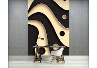 Флизелиновые 3д фотообои для кухни 206x275 см Черные и кремовые круги и волны (2611VEA)+клей