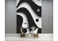 Флизелиновые 3д фотообои фото 206x275 см Черно-белые круги и волны (2612VEA)+клей