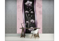 Флизелиновые фотообои в спальню 206x275 см Цветы на черном фоне и розовые полосы (2615VEA)+клей
