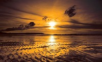 3д флизелиновые фотообои в спальню 368x254 см Желтый закат на море (261V8)+клей