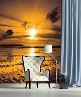 Флизелиновые фотообои для гостиной комнаты фото 206x275 см Желтый закат на море (261VEA)+клей