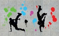 Готовые флизелиновые фотообои детские для подростков 416x254см Танцоры с граффити на бетонной стене 2646VEXXXL+клей