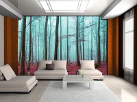 Флизелиновые фотообои 3д 368x254 см Осенний лес в тумане (2657V8)+клей