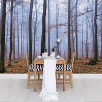 Красивые флизелиновые 3д фотообои природа 368x254 см Осенний туманный лес (2658V8)+клей