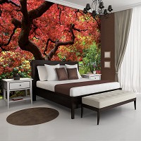 Флизелиновые фотообои в гостиную 312x219 см 3Д Красное дерево в парке (270VEXXL)+клей
