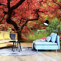 Зд флизелиновые фотообои в зал 416x254 см Красное дерево в парке (270VEXXXL)+клей