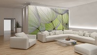 Флизелиновые фотообои в гостиную цветы 254х184 см 3Д Макро одуванчик на зеленом фоне (271V4)+клей