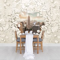 Комната с флизелиновыми фотообоями город 416x254 см Нью-Йорк и 3D Кирпичная стена (2720VEXXXL)+клей