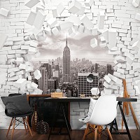 Флизелиновые фотообои 254x184 см Город Нью-Йорк и 3D Кирпичная стена (2721V4)+клей