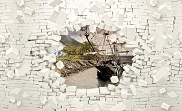 Флизелиновые фотообои в детскую мальчика 254x184 см Пиратский корабль и 3D Кирпичная стена (2723V4)+клей - вид 1 миниатюра