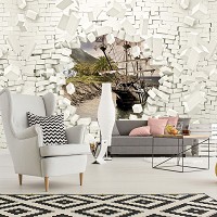 Флізелінові фотошпалери у дитячу спальню 416x254 см Піратський корабель та 3D Цегляна стіна (2723VEXXXL)+клей - вид 6 мініатюра