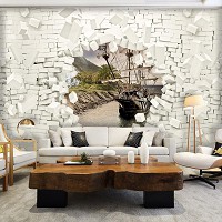 Флизелиновые фотообои в детскую мальчика 254x184 см Пиратский корабль и 3D Кирпичная стена (2723V4)+клей