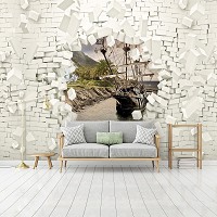 Флизелиновые фотообои на всю стену в детскую мальчика 368x254 см Пиратский корабль и 3D Кирпичная стена 2723V8+клей