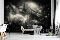 Флизелиновые фотообои космос 416x254 см Черно-белая планета на фоне галактики (2732VEXXXL)+клей