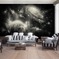 Флізелінові фотошпалери космос 416x254 см Чорно-біла планета на тлі галактики (2732VEXXXL)+клей - вид 6 мініатюра