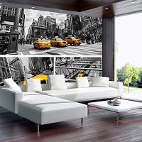 3d флізелінові фотошпалери міста машини чорно-біла вулиця 368x254 см Колаж жовтих таксі у Нью-Йорку (2767V8)+клей