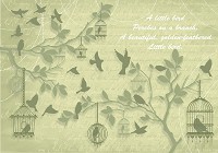 Флизелиновые фотообои в коридор 368x254 см Птички и ветки деревьев на оливковом фоне (2776V8)+клей