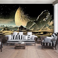 Флизелиновые фотообои на стену космос детские 416x254 см 3Д Космический корабль на планете (2806VEXXXL)+клей