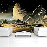 Флізелінові фото шпалери темний космос дитячі для хлопчика 368x254 см 3Д Космічний корабель на планеті (2806V8)+клей - вид 8 мініатюра